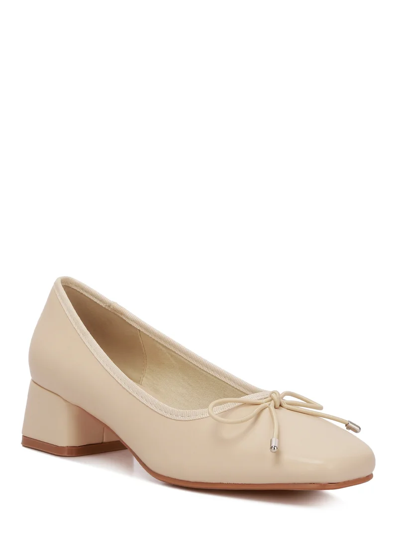 London Rag Low Block Heel Ballerinas in Beige