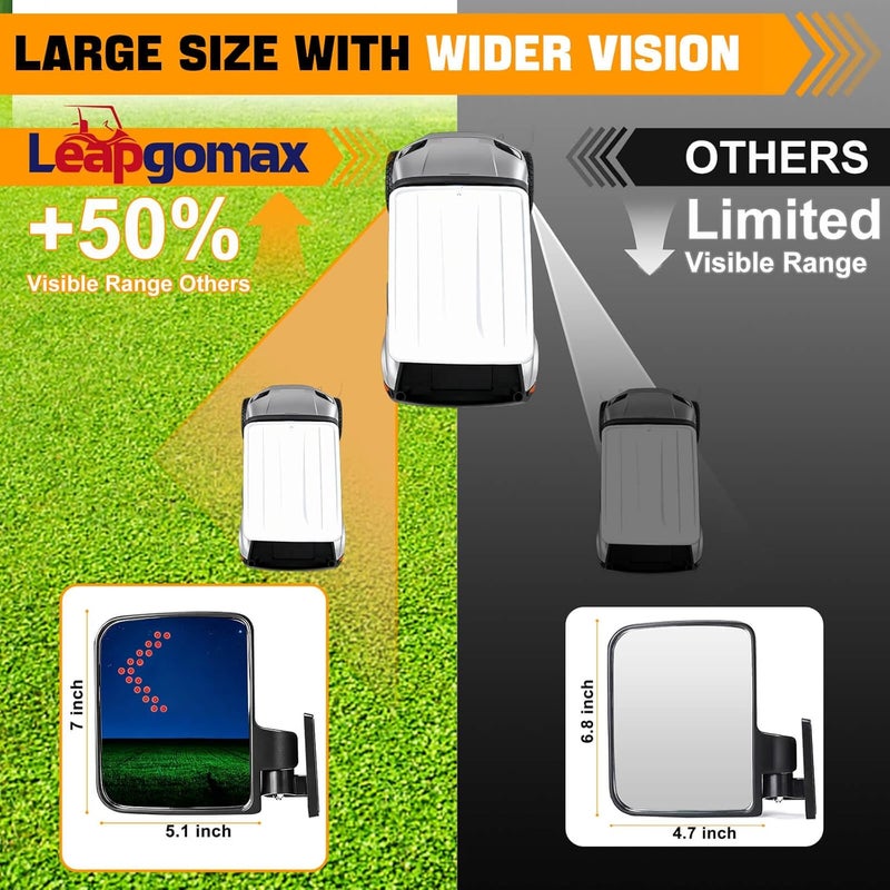 LEAPGOMAX Golf Cart Side Mirrors with Turn Signal Light for Club Car, EZGO, Yamaha - Image 4