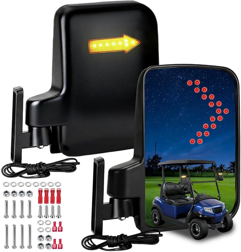 LEAPGOMAX Golf Cart Side Mirrors with Turn Signal Light for Club Car, EZGO, Yamaha - Image 1