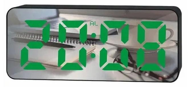 ساعة منبه رقمية LED بمراة مع تقويم لدرجة الحرارة والتاريخ غفوة سطوع قابل للتعديل تعمل بمنفذ USB والبطارية ساعات تصلح للمنزل والمكتب - Image 1