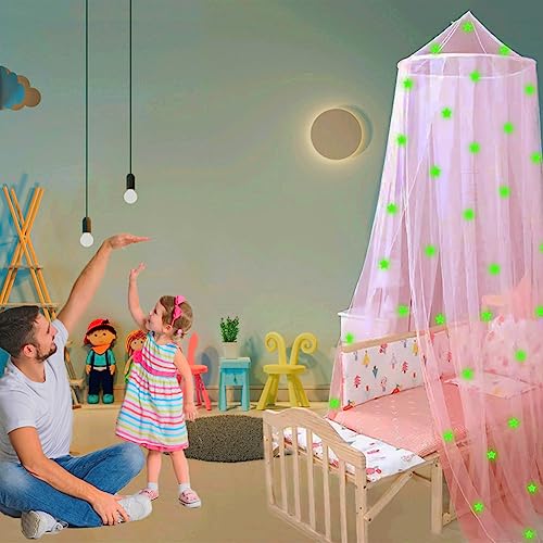 Eimilaly Stars Bed Canopy Glow in The Dark, Bed Canopy for Girls Mosquito Net, Princess Canopy for Girls Bed Room Decor, Blue - Image 3