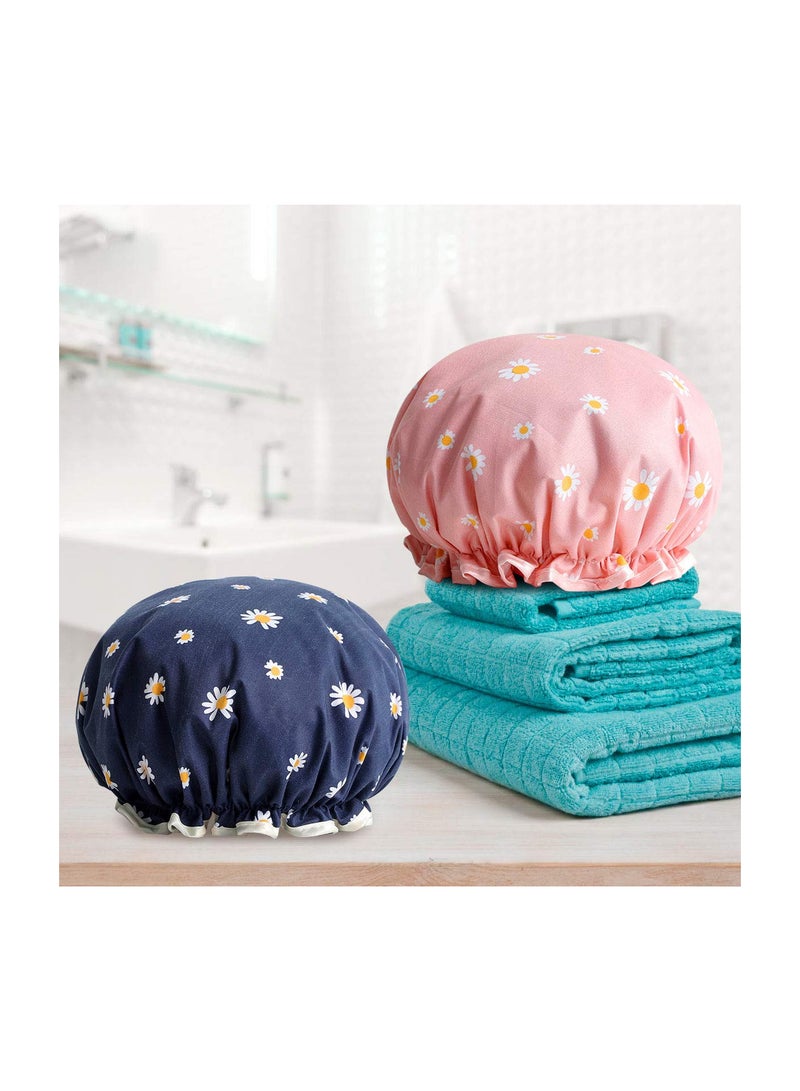 Waterproof Double Layered Shower Caps for Women 4 Pack Stylish and Comfortable Hair Protection during Bathing - Image 5