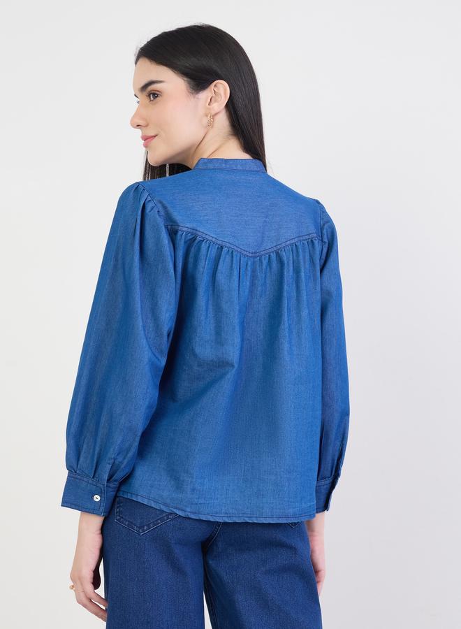 Styli Blue Embroidered Relaxed Fit Denim Shirt - Image 5