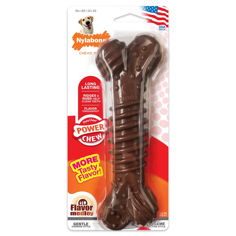 Nylabone Textured Dental Bone Power Chew Toy for Dogs, Dog Toys for Aggressive Chewers, Flavor Medley Flavor, X-Large - 50+ lbs, 1 Count - Image 1