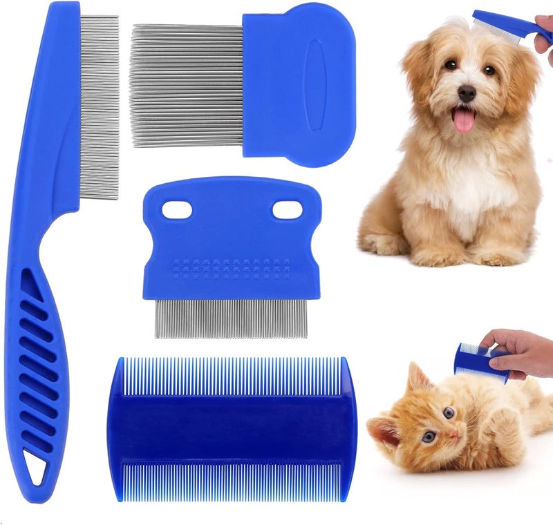 Parlberd 4 Pcs Flea Lice Comb for Cats Dogs, Dog Cat Grooming Comb Pet Tear Stain Remover Combs Fine Tooth Grooming Removal Too Dematting Comb for Dogs Cats, for Small, Medium, Large Pets Hair (4 Styles) - Image 1