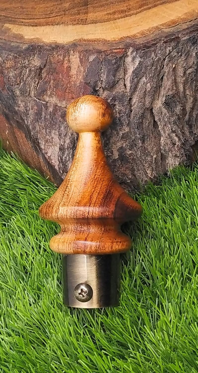 FAPBADRI Wood Curtain Finials with Antique Gold Base for any 1 inches Curtain Rod for Doors and Windows Set 2 pcs Finial and 2 pcs Support - Image 2