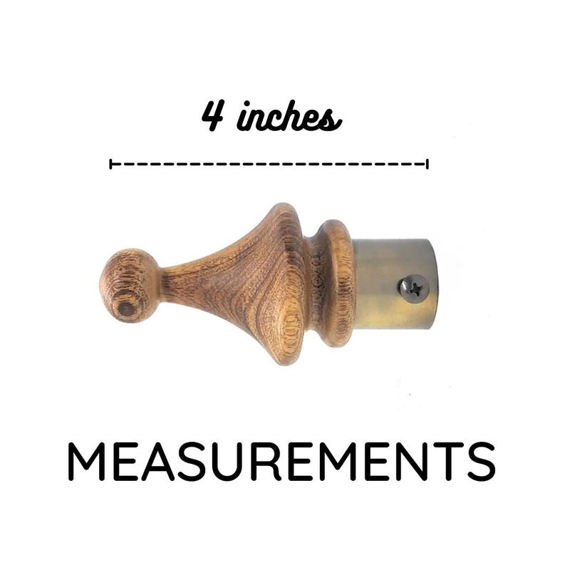 FAPBADRI Wood Curtain Finials with Antique Gold Base for any 1 inches Curtain Rod for Doors and Windows Set 2 pcs Finial and 2 pcs Support - Image 4