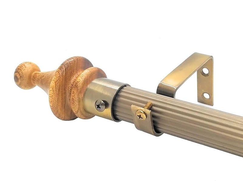 FAPBADRI Wood Curtain Finials with Antique Gold Base for any 1 inches Curtain Rod for Doors and Windows Set 2 pcs Finial and 2 pcs Support - Image 3