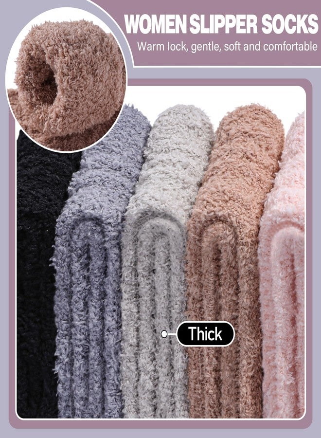 لانليو جوارب لانليو النسائية الناعمة والمريحة، جوارب نوم شتوية دافئة من الألياف الدقيقة، 5 أزواج، لون موحد A - Image 3