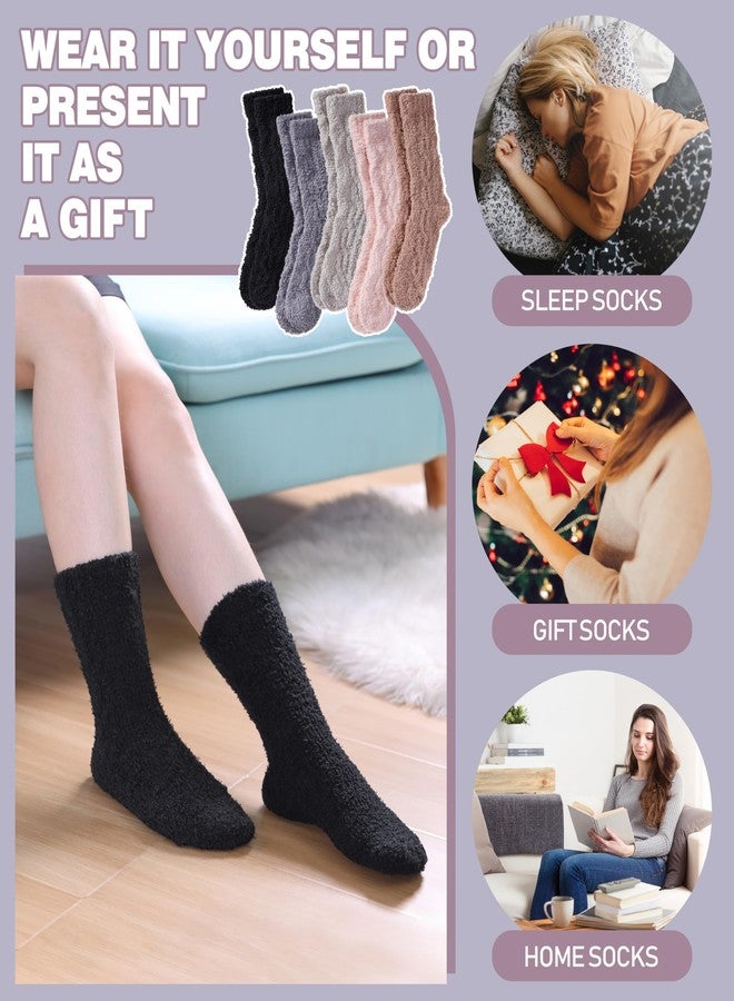 لانليو جوارب لانليو النسائية الناعمة والمريحة، جوارب نوم شتوية دافئة من الألياف الدقيقة، 5 أزواج، لون موحد A - Image 5