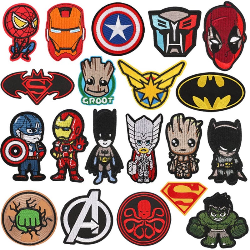 Decorative Patches 20pc Superhero Sew On or Iron On Patches Applique for Jeans Jackets Clothing Pants Dress Shoes Hats Handbags Backpacks Assorted Size Decorative DIY Patches