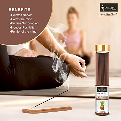 DOKCHAN Pine Apple Premium Fragrance Incense Stick No Charcoal Natural Essential Oils Low Smoke Herbal Agarbatti (Pack of 1 100g Each Bottle) - Image 2