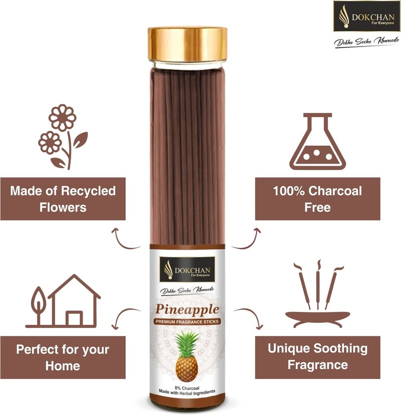 DOKCHAN Pine Apple Premium Fragrance Incense Stick No Charcoal Natural Essential Oils Low Smoke Herbal Agarbatti (Pack of 1 100g Each Bottle) - Image 3