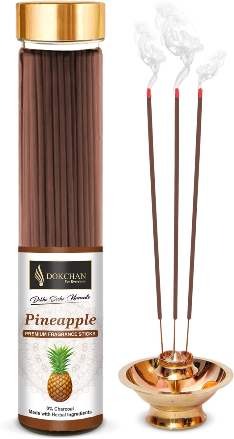DOKCHAN Pine Apple Premium Fragrance Incense Stick No Charcoal Natural Essential Oils Low Smoke Herbal Agarbatti (Pack of 1 100g Each Bottle) - Image 1