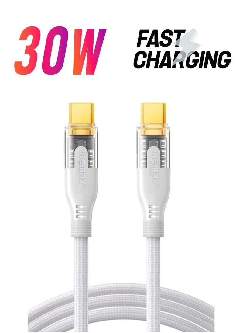 Remax Mena 30W Charging Cable Fast Capacity for Mobiles, Supports PD (Power Delivery) Technology Adjust the Current and Voltage, Universal Compatibility,Flexibility and Convenience (White)  - Image 1