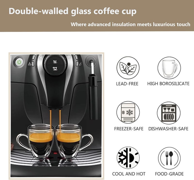 DINGPAI DINGPAl 4 Pack Double Wall Glass Coffee Mugs, 12 oz Walled Insulated Cappuccino Mug Heat Resistant Borosilicate Glass Coffee Cups with Handle and Spoon for Latte, Espresso, Americano, Hot/Cold Drink - Image 4