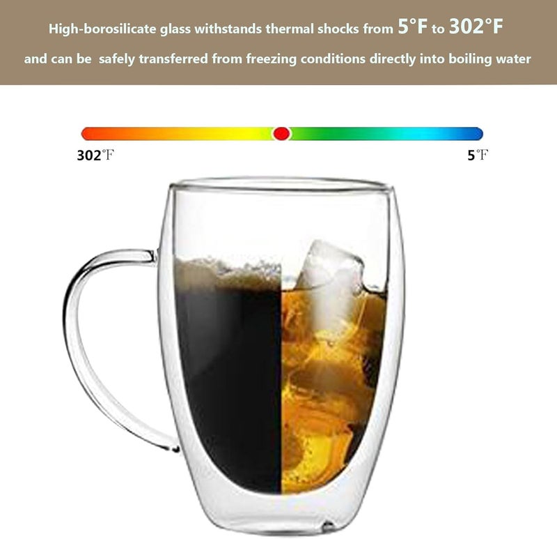 DINGPAI DINGPAl 4 Pack Double Wall Glass Coffee Mugs, 12 oz Walled Insulated Cappuccino Mug Heat Resistant Borosilicate Glass Coffee Cups with Handle and Spoon for Latte, Espresso, Americano, Hot/Cold Drink - Image 5