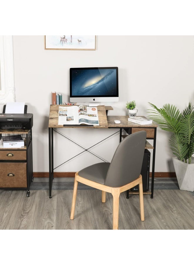 أوبتيا طاولة رسم مع أرفف تخزين ودرج، مكتب فني قابل للتعديل مقاس 43 بوصة مع حامل شاشة للكمبيوتر المكتبي المنزلي، طاولة رسم قابلة للإمالة للفنانين، الدراسة، محطة عمل الكتابة - Image 4