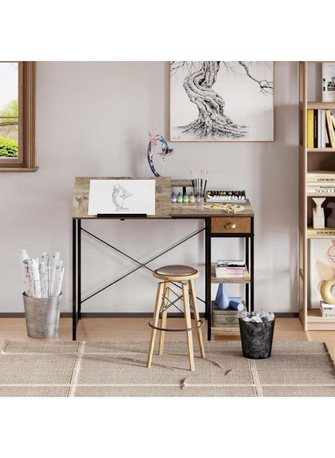 أوبتيا طاولة رسم مع أرفف تخزين ودرج، مكتب فني قابل للتعديل مقاس 43 بوصة مع حامل شاشة للكمبيوتر المكتبي المنزلي، طاولة رسم قابلة للإمالة للفنانين، الدراسة، محطة عمل الكتابة - Image 2