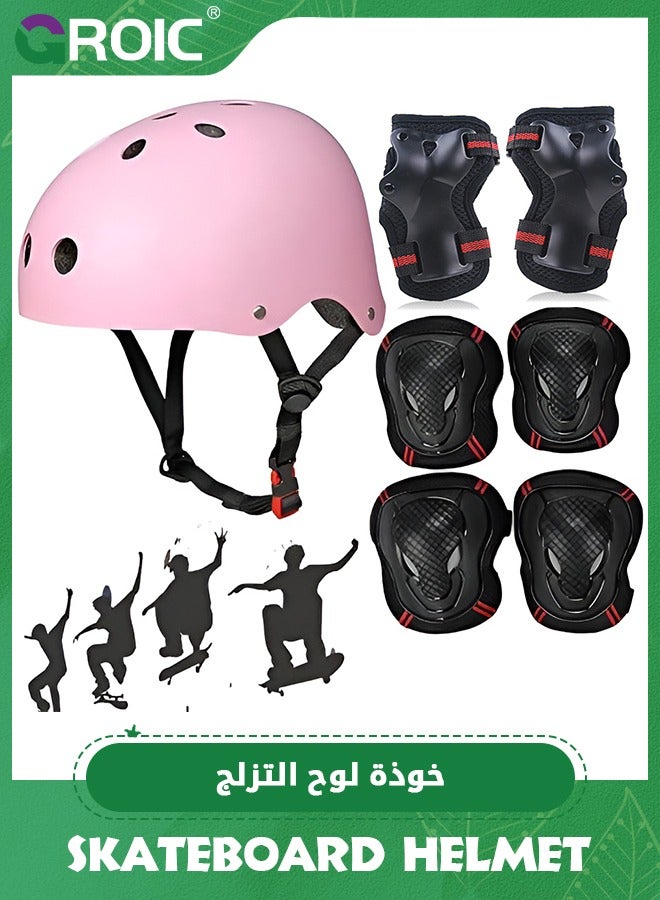 GROIC 7 IN 1 Adjustable Skateboard Skate Helmet with Protective Gear Knee Pads Elbow Pads Wrist Pads for Youth Outdoor Sports, BMX, Skateboard, Scooter, Bike, Roller, Kid's Protective Gear Set  - Image 1