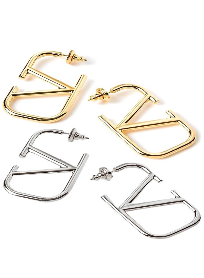 2 Pairs Letter V Earrings for Women, Lightweight Alphabet Earrings, Stylish Minimalist Jewelry, Birthday Gift for Women - Image 1