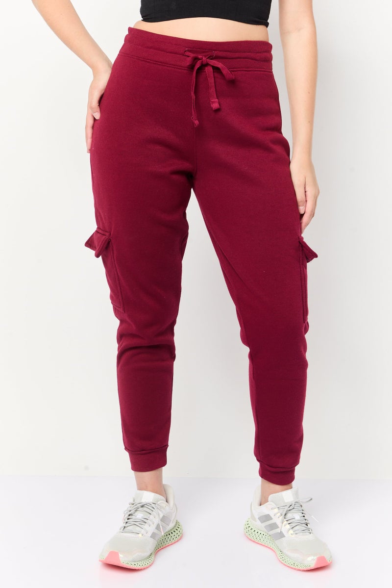 BSP سروال رياضي نسائي مناسب للخارج بجيوب كارغو، بورغندي - Image 1