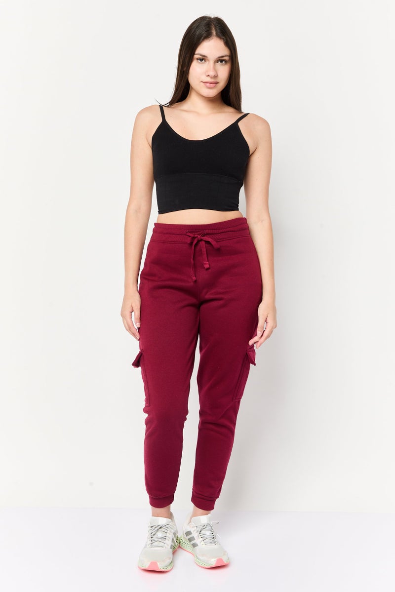 BSP سروال رياضي نسائي مناسب للخارج بجيوب كارغو، بورغندي - Image 2