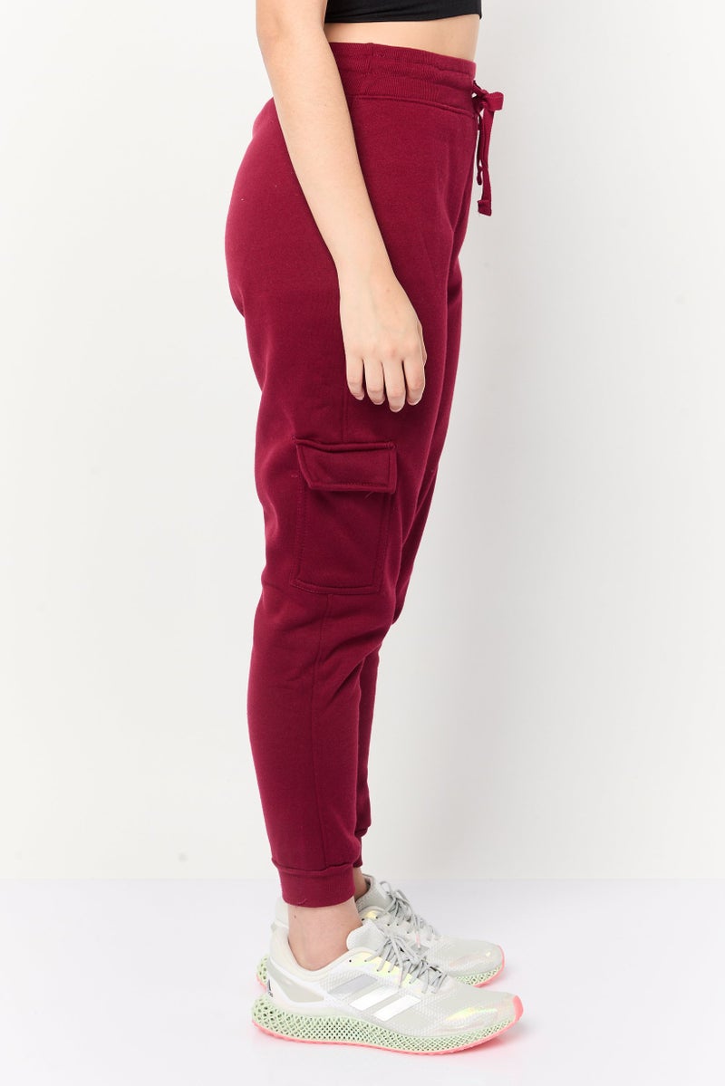 BSP سروال رياضي نسائي مناسب للخارج بجيوب كارغو، بورغندي - Image 3