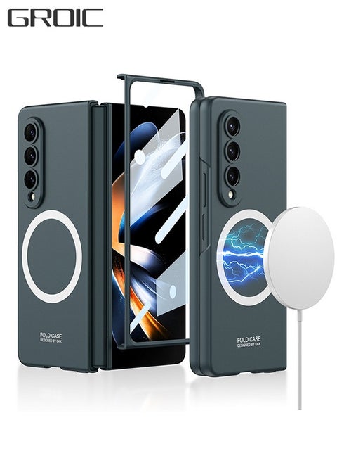 Case for Samsung Galaxy Z Fold4 7.6" Flip Case, Slim Transparent Ultra-Magnetic Suction Case Support Magsafe and Wireless Charger, Support Vehicle Bracket