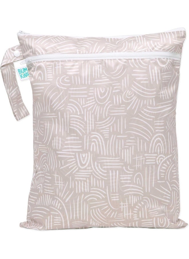 Bumkins Waterproof Wet Dry Bag for Baby, Travel, Swim Suit, Cloth Diapers, Pump Parts, Pool, Beach, Gym Clothes, Toiletry, Hook to Stroller, Daycare, Zipper Reusable Wetdry Packing Pouch, Boho Beige - Image 1