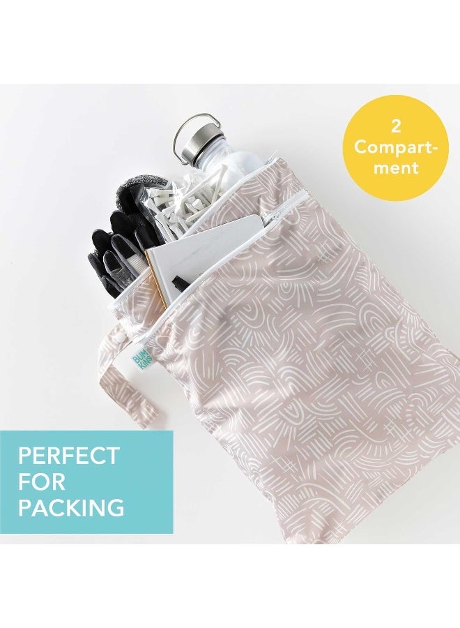 Bumkins Waterproof Wet Dry Bag for Baby, Travel, Swim Suit, Cloth Diapers, Pump Parts, Pool, Beach, Gym Clothes, Toiletry, Hook to Stroller, Daycare, Zipper Reusable Wetdry Packing Pouch, Boho Beige - Image 2