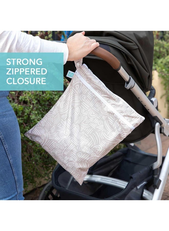 Bumkins Waterproof Wet Dry Bag for Baby, Travel, Swim Suit, Cloth Diapers, Pump Parts, Pool, Beach, Gym Clothes, Toiletry, Hook to Stroller, Daycare, Zipper Reusable Wetdry Packing Pouch, Boho Beige - Image 4