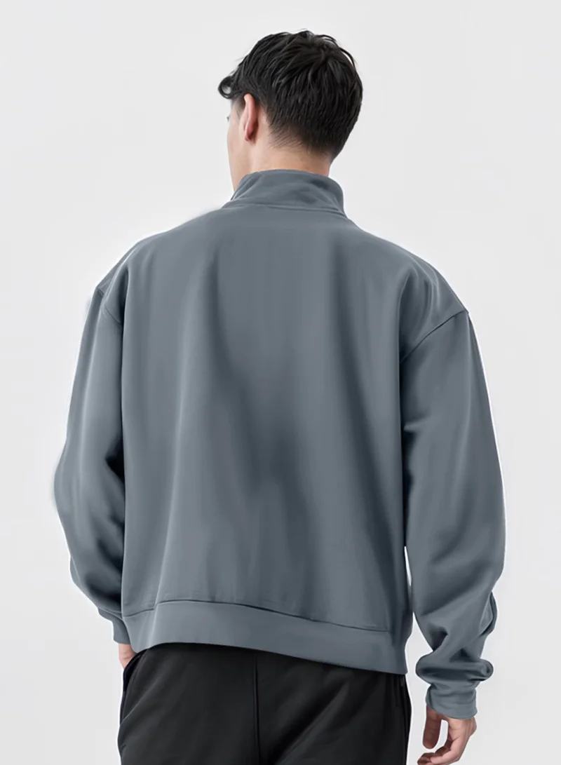 Maniac  Maniac Mens Solid High Neck Full Sleeve Light Grey Cotton Fleece Sweatshirt for Men | Best Price UAE