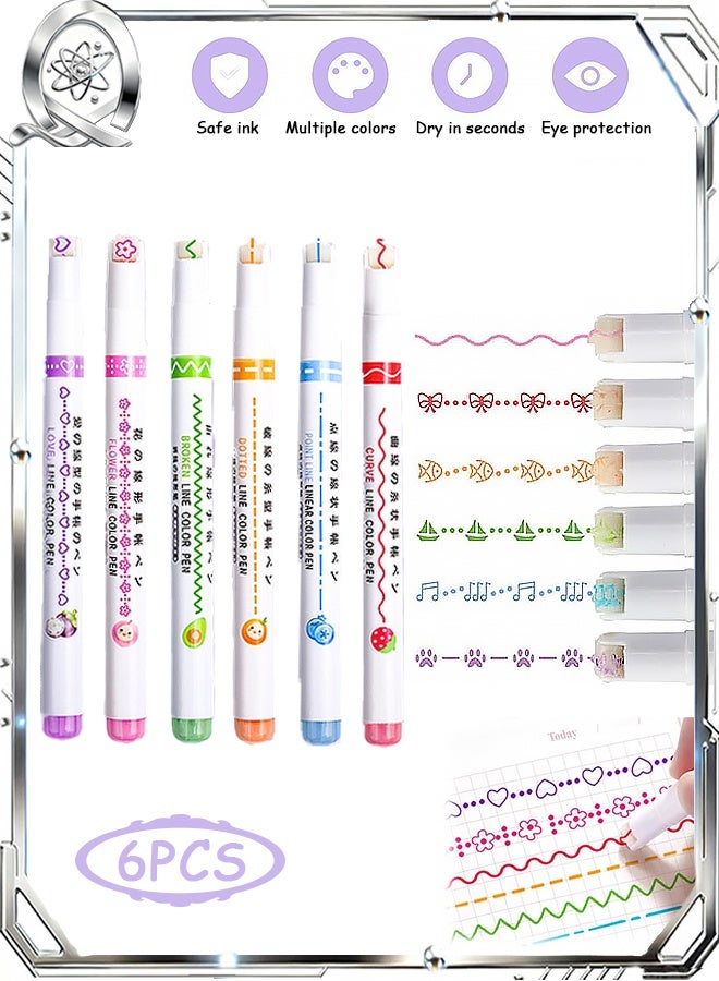 كوانتوم مجموعة من 6 أقلام تظليل منحنية، أقلام دوارة بستة أشكال منحنية مختلفة، للرسم وتدوين الملاحظات، لوازم فنية ومكتبية ومدرسية - Image 1