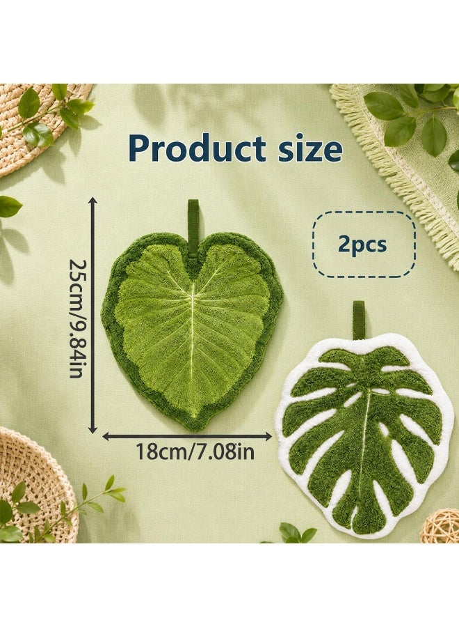 2 Pack Green Hand Towels for Kitchen and Bathroom Use, Decorative Leaf Towels for Daily Dish Drying and Moisture Control, Soft Absorbent Lint Free Fingertip Cleaning Towel - Image 2