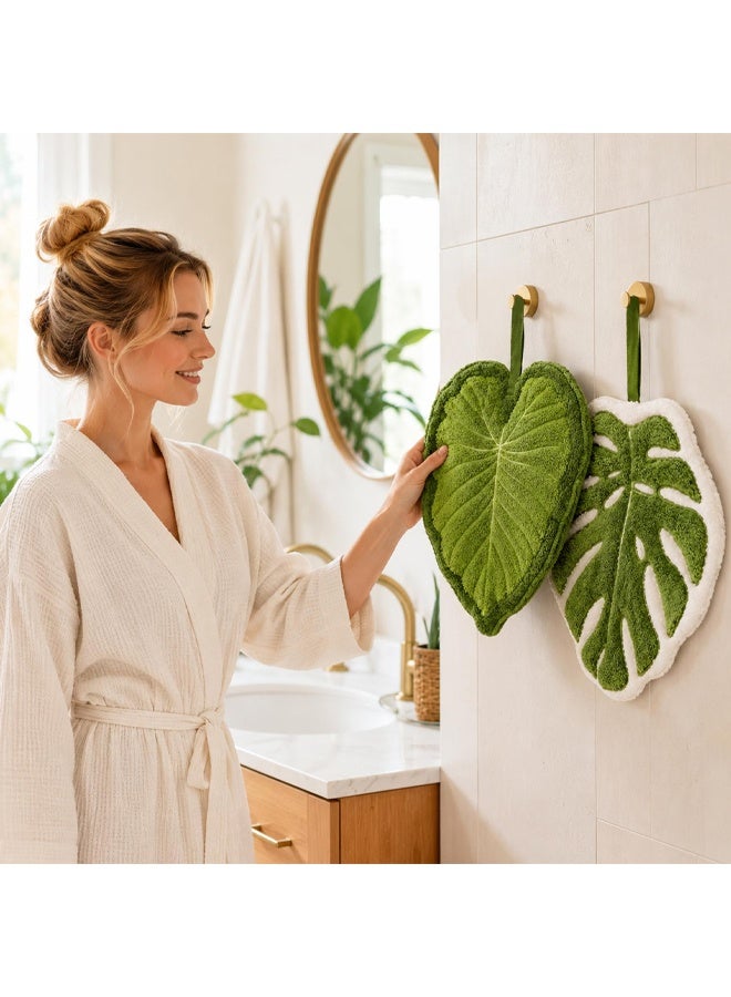 2 Pack Green Hand Towels for Kitchen and Bathroom Use, Decorative Leaf Towels for Daily Dish Drying and Moisture Control, Soft Absorbent Lint Free Fingertip Cleaning Towel - Image 4