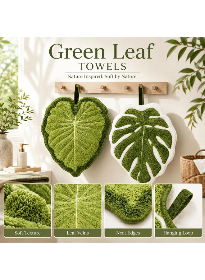 2 Pack Green Hand Towels for Kitchen and Bathroom Use, Decorative Leaf Towels for Daily Dish Drying and Moisture Control, Soft Absorbent Lint Free Fingertip Cleaning Towel - Image 3