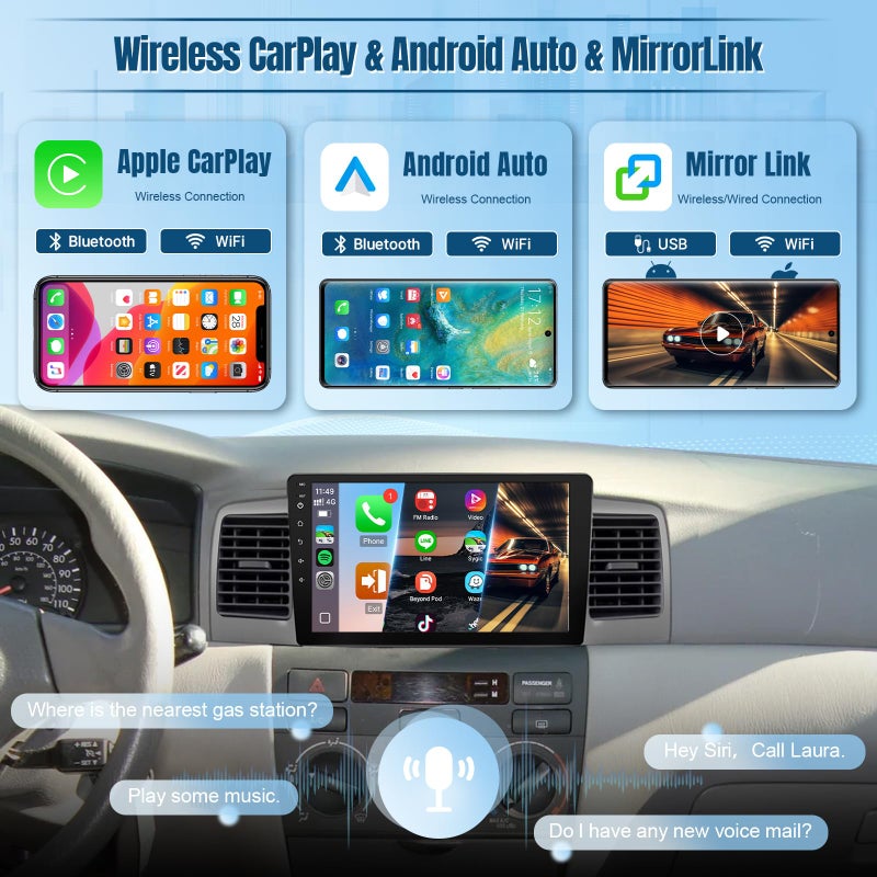 Naifay Android 12 Car Stereo for Toyota Corolla 2003 2004 2005 2006 2007 2008(Non-J.B.L Version), 9inch Touch Screen for Corolla Car Radio with Carplay Android Auto Bluetooth WiFi GPS Camera+MIC - Image 3