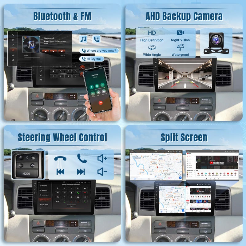 Naifay Android 12 Car Stereo for Toyota Corolla 2003 2004 2005 2006 2007 2008(Non-J.B.L Version), 9inch Touch Screen for Corolla Car Radio with Carplay Android Auto Bluetooth WiFi GPS Camera+MIC - Image 5