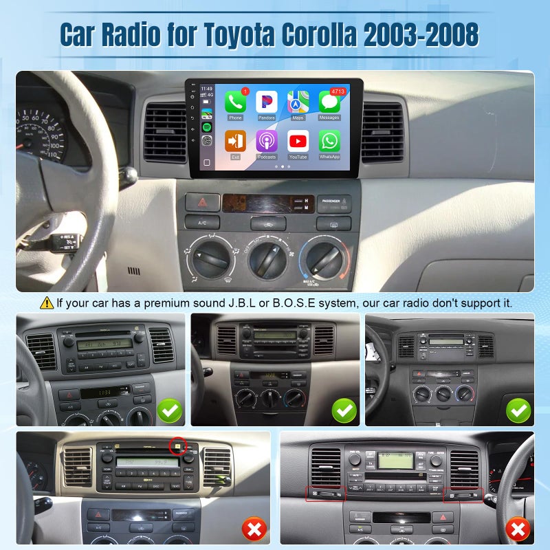 Naifay Android 12 Car Stereo for Toyota Corolla 2003 2004 2005 2006 2007 2008(Non-J.B.L Version), 9inch Touch Screen for Corolla Car Radio with Carplay Android Auto Bluetooth WiFi GPS Camera+MIC - Image 2