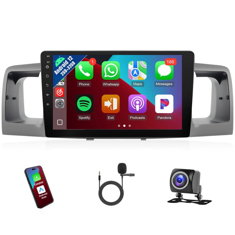Naifay Android 12 Car Stereo for Toyota Corolla 2003 2004 2005 2006 2007 2008(Non-J.B.L Version), 9inch Touch Screen for Corolla Car Radio with Carplay Android Auto Bluetooth WiFi GPS Camera+MIC - Image 1