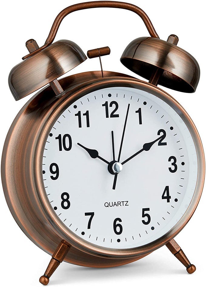 ALARM CLOCK TWIN BELL RETRO COPPER METAL BEDSIDE TABLE VINTAGE SILENT NONTICKING OLD FASHIONED DECORATIVE DESK CLOCKS