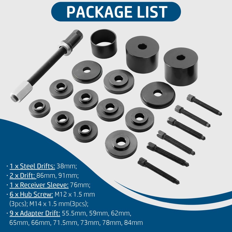 DASBET Front Wheel Drive Bearing Puller 19PCS Front Wheel Hub Drive Bearing Removal Install Adapter Puller Pulley Service Tool Kit - Image 4