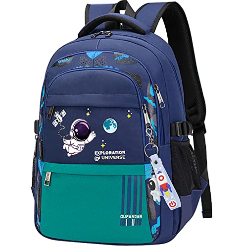 MCWTH Astronaut Backpack for Boys Teens, Large Capacity School Bag Bookbag for Kids Elementary Middle (Blue Cyan) - Image 1
