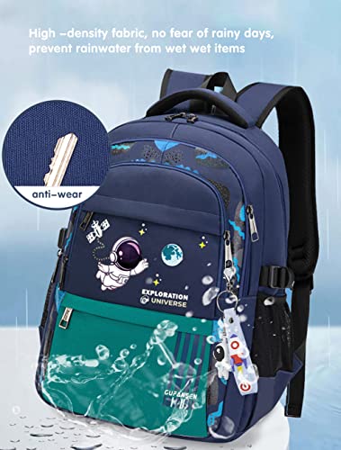 MCWTH Astronaut Backpack for Boys Teens, Large Capacity School Bag Bookbag for Kids Elementary Middle (Blue Cyan) - Image 4