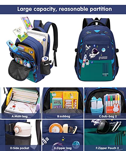 MCWTH Astronaut Backpack for Boys Teens, Large Capacity School Bag Bookbag for Kids Elementary Middle (Blue Cyan) - Image 3