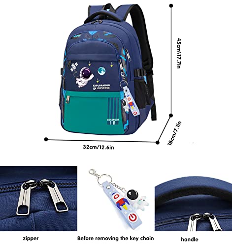 MCWTH Astronaut Backpack for Boys Teens, Large Capacity School Bag Bookbag for Kids Elementary Middle (Blue Cyan) - Image 2