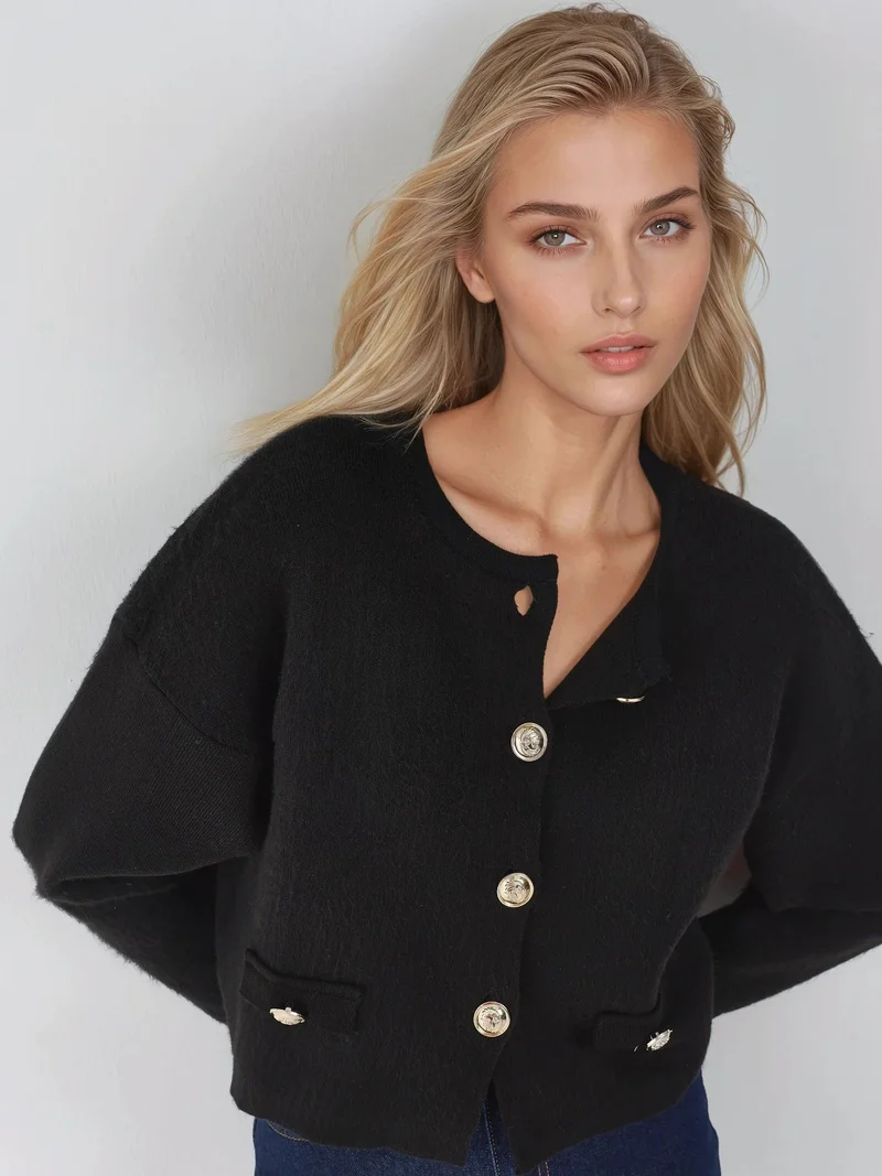 MY FASHION MY FASHION Textured Ribbed Knitwear Cardigan with Button Closure