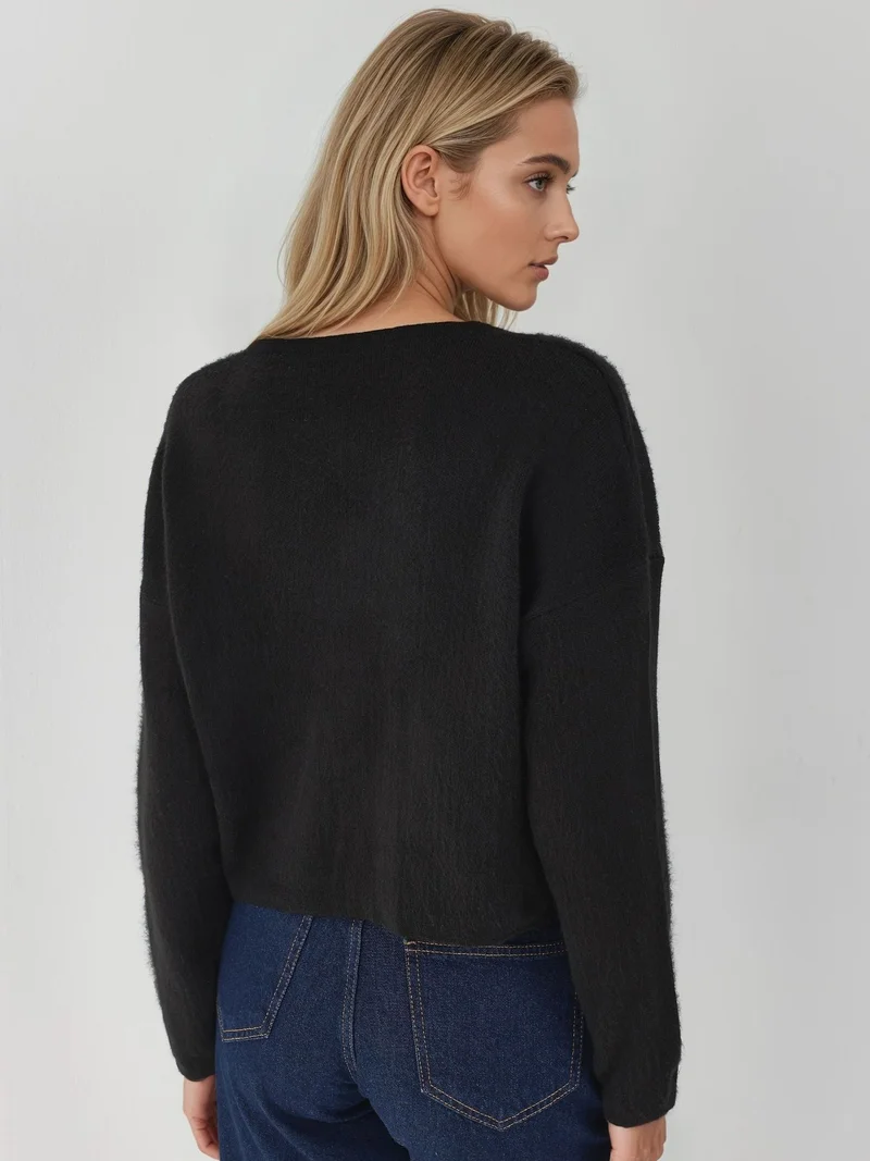 MY FASHION Black MY FASHION Textured Ribbed Knitwear Cardigan with Button Closure for Women | Best Price UAE