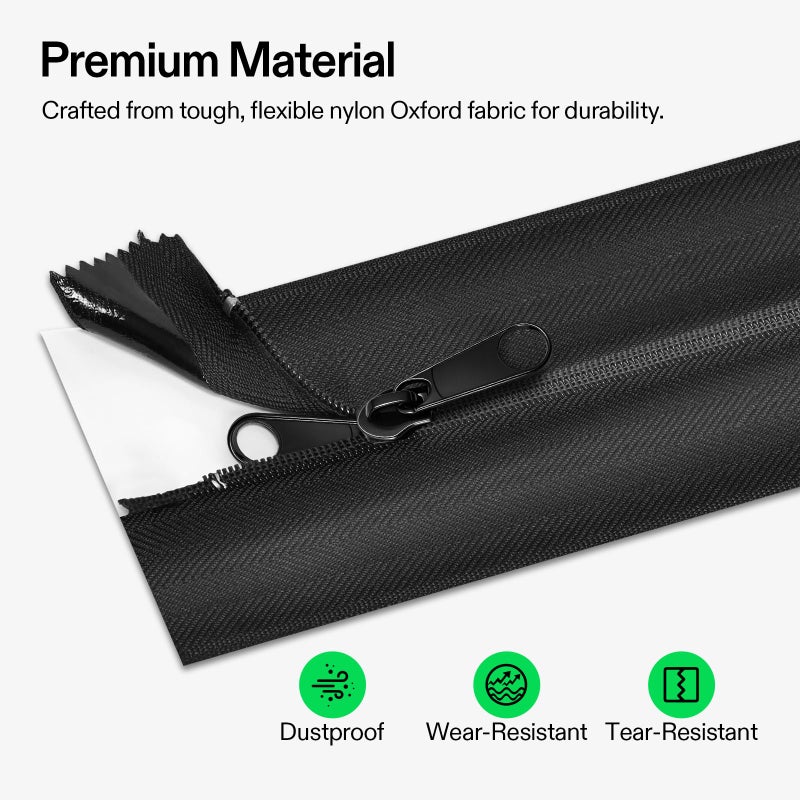 VIVOSUN 1-Pack Self Adhesive Zipper Door for Debris Barriers, 3In. x 7Ft. Peel & Stick, Heavy-Duty & Double-Sided Zipper for Tarp, Greenhouse, Indoor Outdoor Tent, Black - Image 4